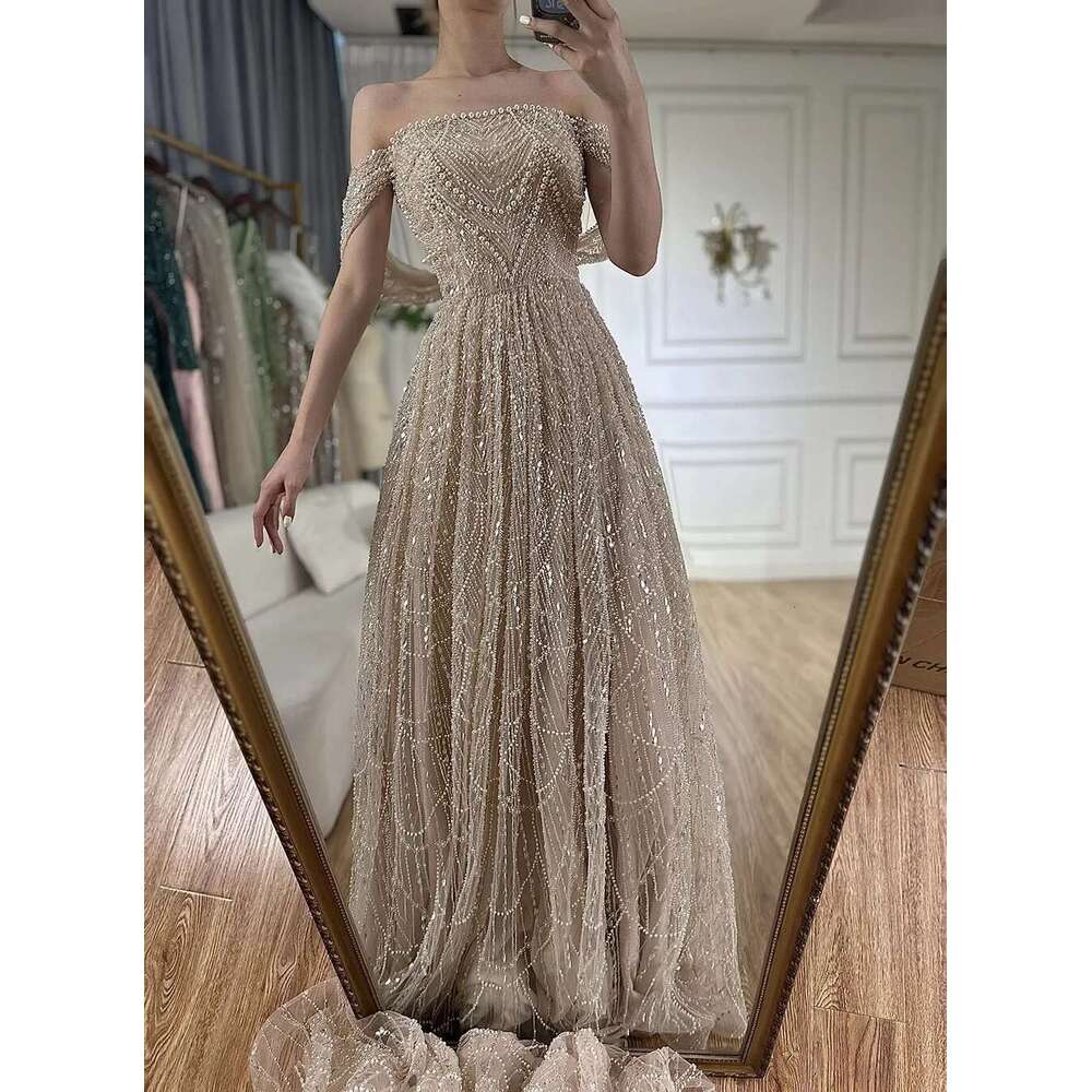 Arabic Saudi Nude Pearls Beaded Design A E Evening Dresses Gowns For Formal Ocn Customize BLA vening mal BL
