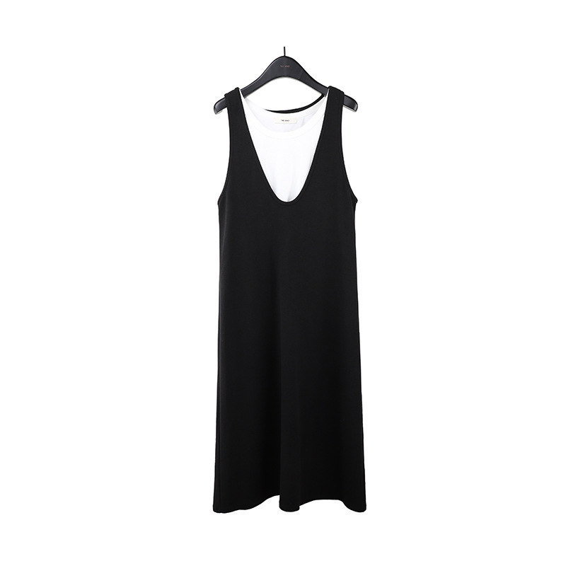 F504947 two-piece contrast vest + dress 2025 spring Korean version simple long skirt