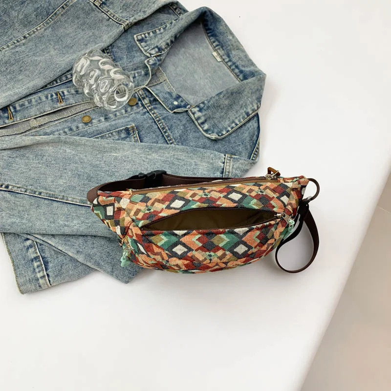 Fashion Grid pattern Chest Bags For Women Canvas Waist Bag Large Capacity Shoulder Crossbody Purse Multifunction Fanny Pack 250219
