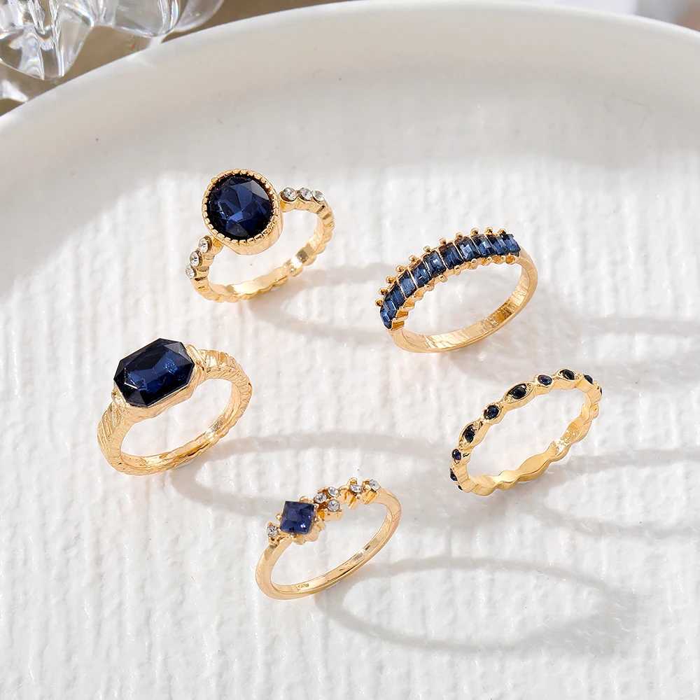 IF Bohen Blue Crystal Rings Set For Wen Gold Plated Vintage Geetric Luxury Anillos Lady Jewelry Gifts X250220