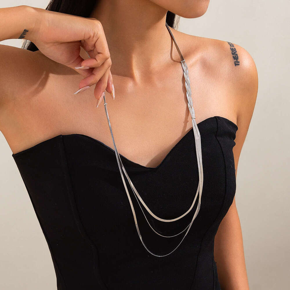 Jewelry Fashion Metallic Tassel Snake Bone Chain Set Punk Style Simple Multi Layer Long Necklace