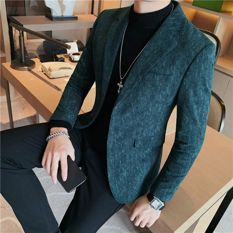 Business Male Corduroy Blazer Single Breasted Mens Suit Dress Jackets Trendy Casual Original Fashionable Vintage Coat 250220