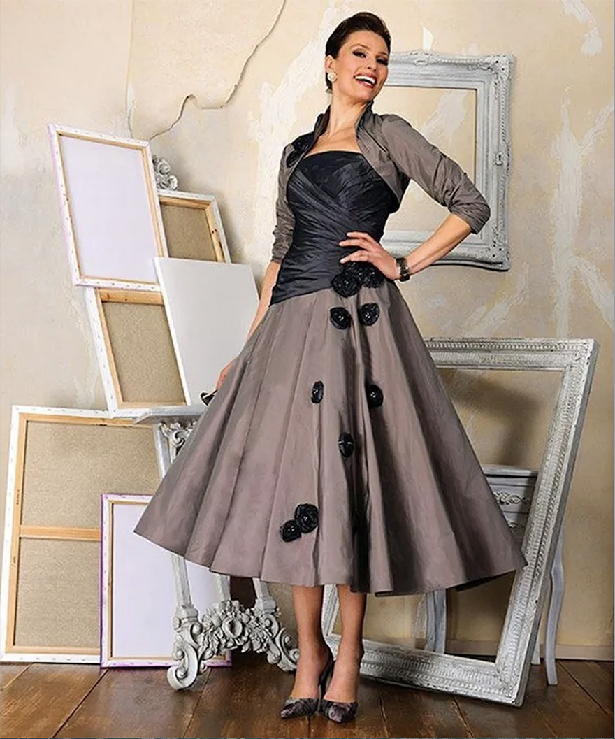 Taffeta Mother Of The Bride Dresses A Line Simple Satin Wedding Guest Gowns Floor Length 3/4 Long Sleeves Groom Mom Formal Party Dress