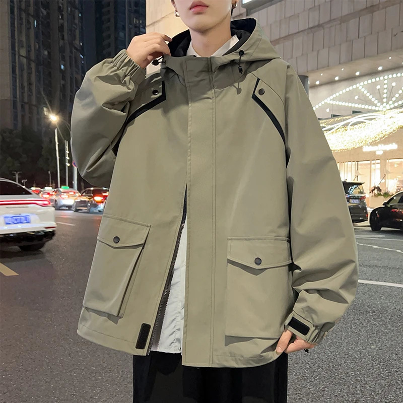 Spring Jacket Men Korean Fashion Unisex Hooded Windbreaker MultiPockets Casual Jackets Oversized Coat Plus Size 8XL w250210