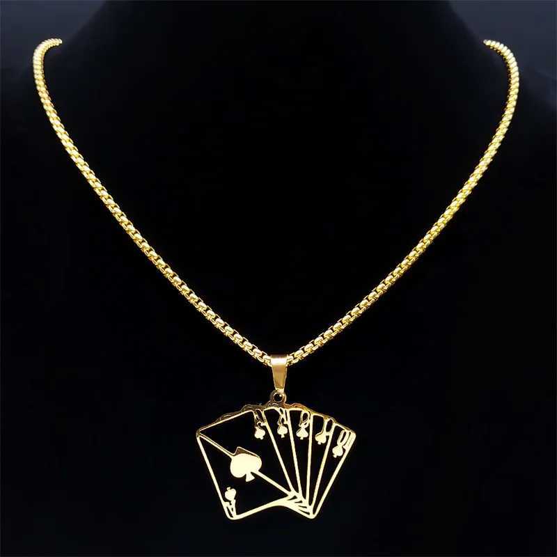 Lucky Ace of Spades 10 J Q K A Necklace Stainl Steel Card Casino Fortune Playing Cards Necklace Jewelry collier6106XJ250219
