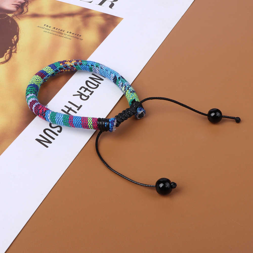 Charm Bracelets Bohemian style fabric woven bracelet Womens beach style colorful fabric rope adjustable bracelet H25220