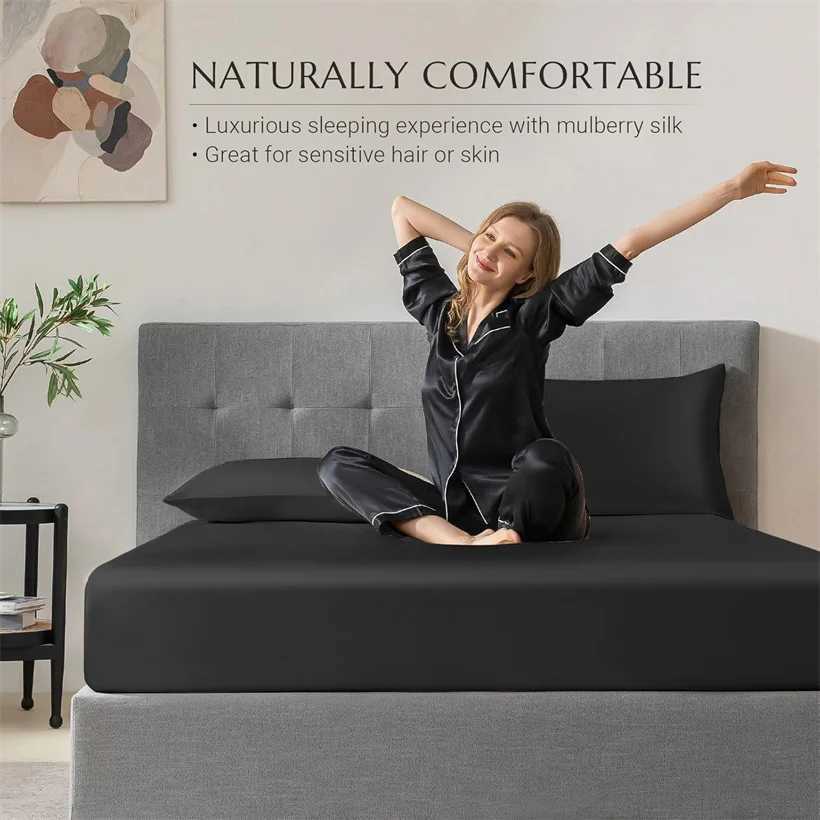 Luxurious Mulberry Silk Fitted Bed Sheet Set with 1pc Fitted Sheet and 2pcs case Premium Smooth Mattress Cover 100/140/200 Y250219