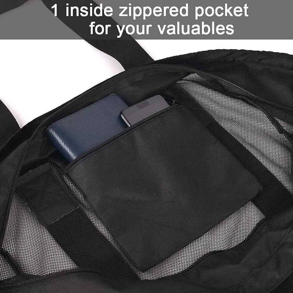 Mesh Beach Bag Large Beach Tote Bag for Family Mesh Durable Toys Bag Waterproof Underwear Pocket for Vacation Must Haves Z250219