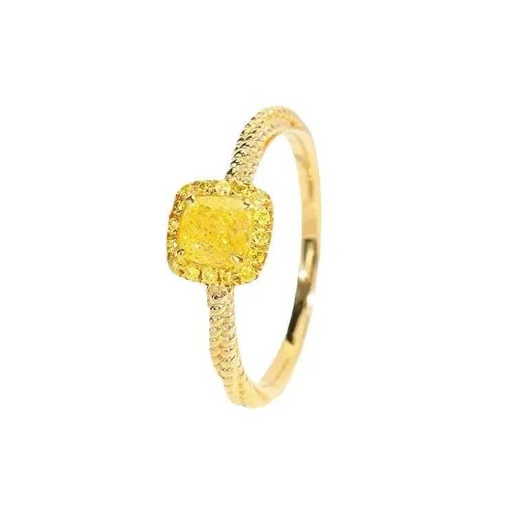Real 18K Gold Ring Au750 Natural Citrine Zircon Sugar Ring for Wan Luxury Wedding Eternity Fine Jewelry X250220