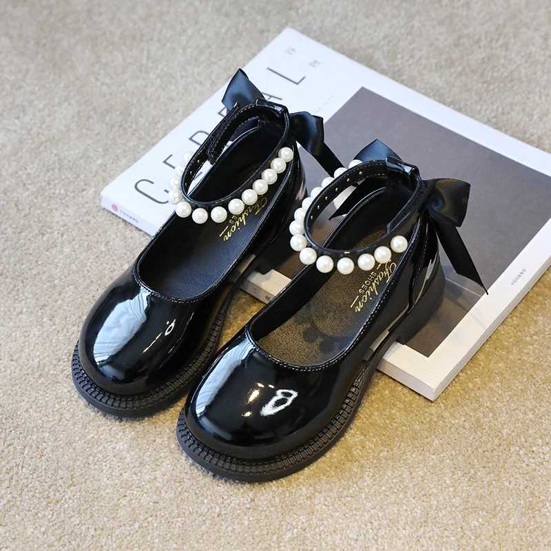 Girls Beading Princess Shoes Big Girls Low Heels Patent Leather Shoes Kids Ankle Strap Sequins Lolita Dress Party Shoes 6-12Y X250220