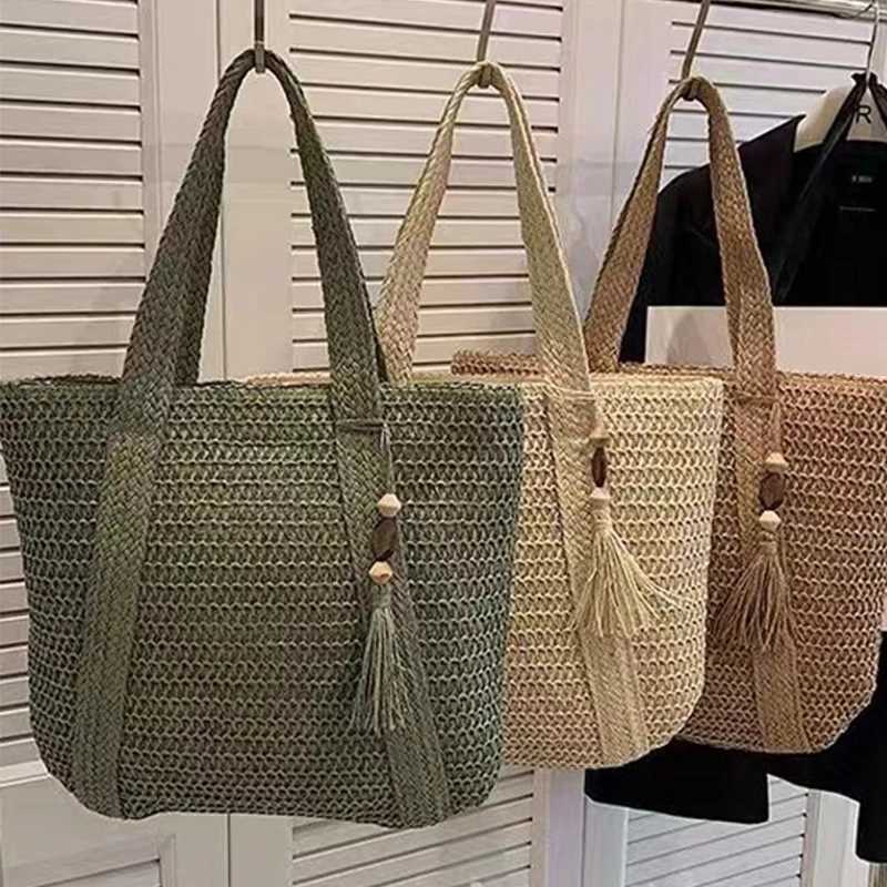 Vintage New Fashion Large Capacity Solid Grass Edited Womens Woven Shoulder Bag Elegant Casual Bag Z250219