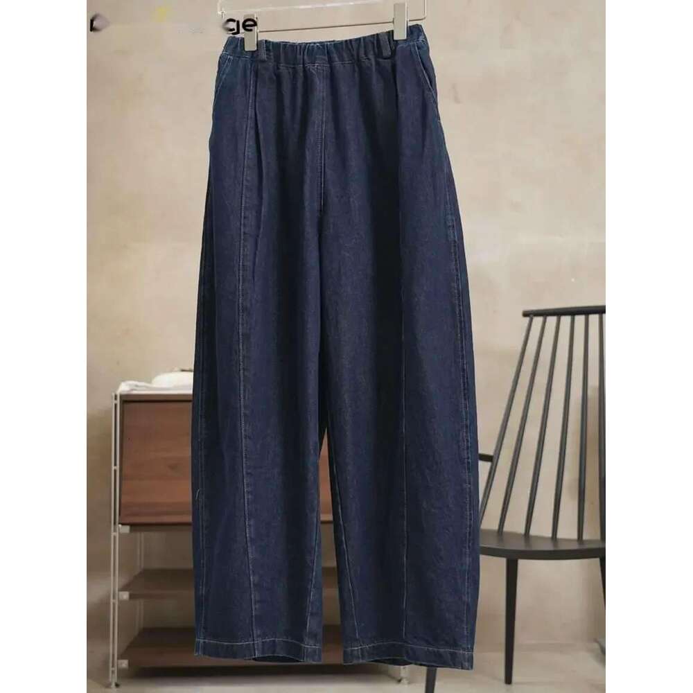 2025 Spring Curved High-Waist Wide Leg Jeans Women Loose Thin Casual Denim Pants Female Navy Blue