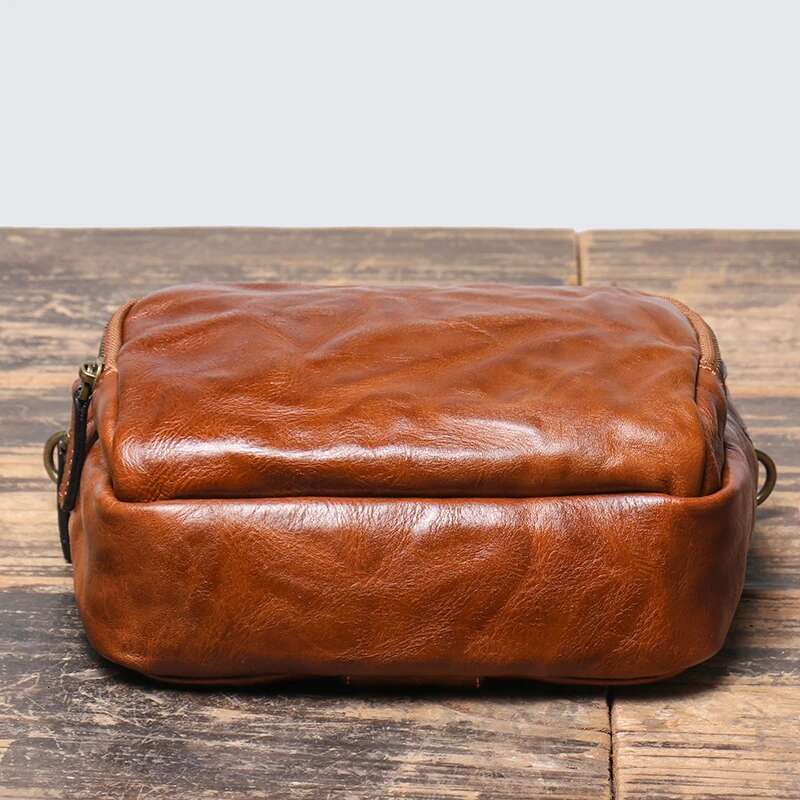 Vintage Casual Men's Head Layer Cowhide Leather Shoulder Handmade Original Horizontal Messenger Phone Bag LEATHFOCUS