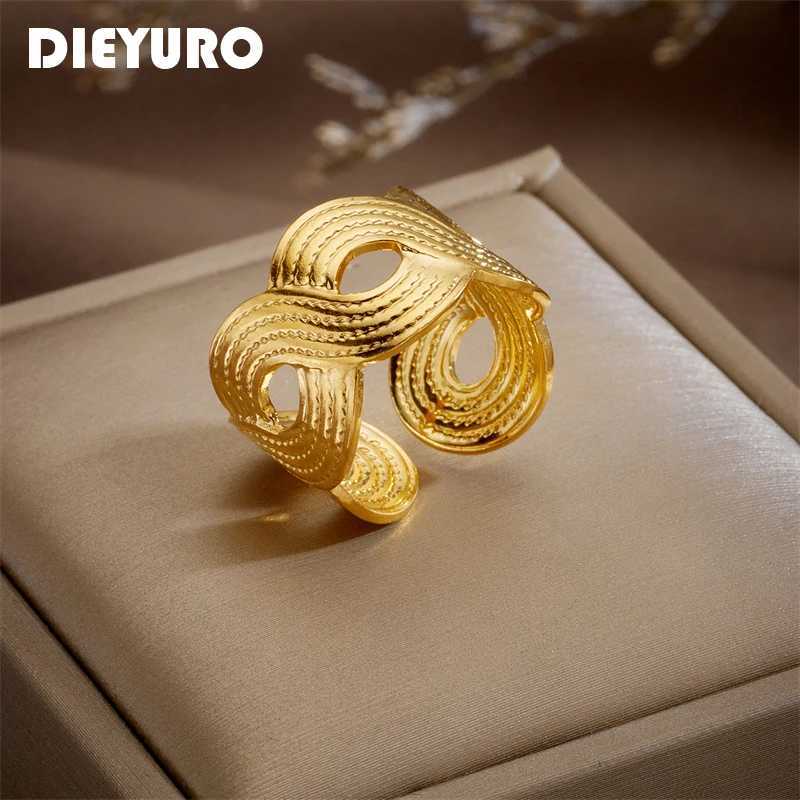 DIEYURO 316L Stainless Steel Exaggerated 8 Numerals Twist Open Ring for Wen New Design Girls Punk Jewelry Gifts Bijoux Bague X250220