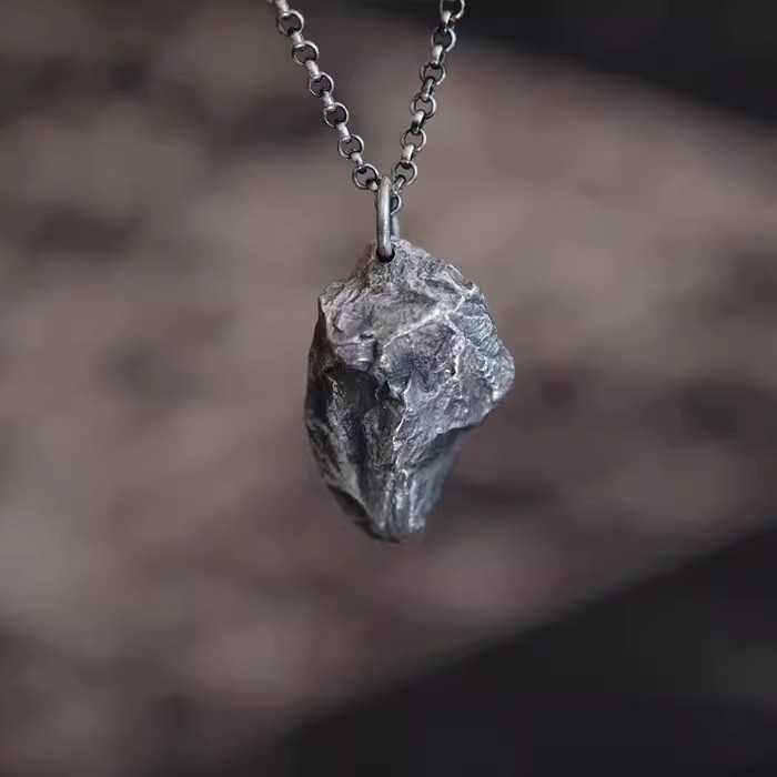 Pendant Necklaces Rock Necklace Jewelry Mens Irregular Black Stone Pendant Fashionable Simple Personalized Meteorite Mens Necklace H25219