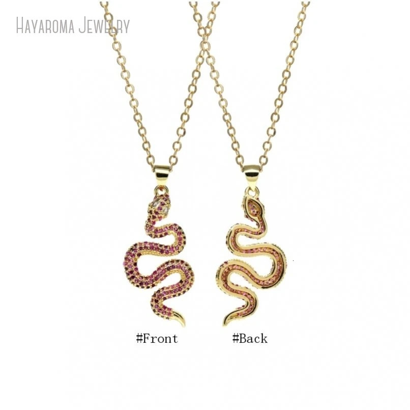 2Pcs Chain Wholesale Animal Snake Invisible Setting Jewelry Gold Color Metal Cubic Zirconia Copper Necklace NM5 250220
