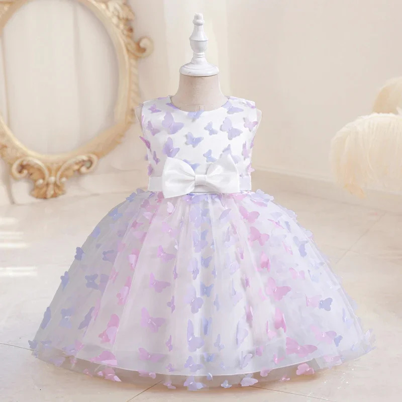 Formal Girls Pink Princess Dress Flower Girl Wedding Prom Gown 3D Butterfly Childrens Puffy Dress Elegant Party Dresses 250220