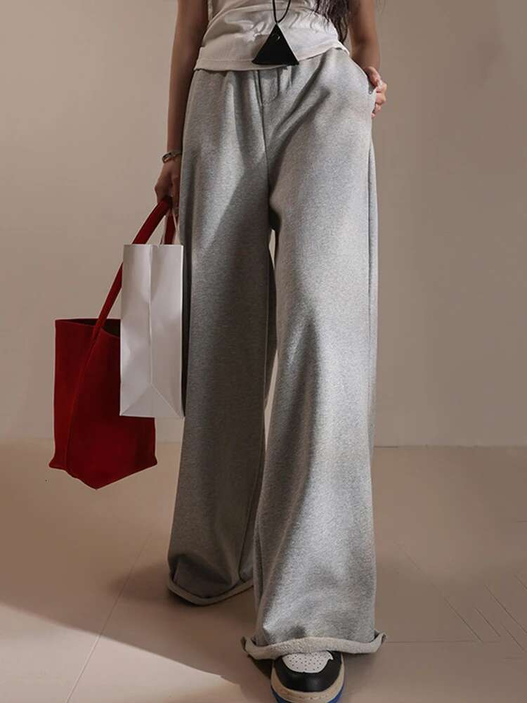 Women's Pure Cotton Wide Leg Pants For Women High Waist Pockets Design Solid Color Casual Trousers Female 26Z1185