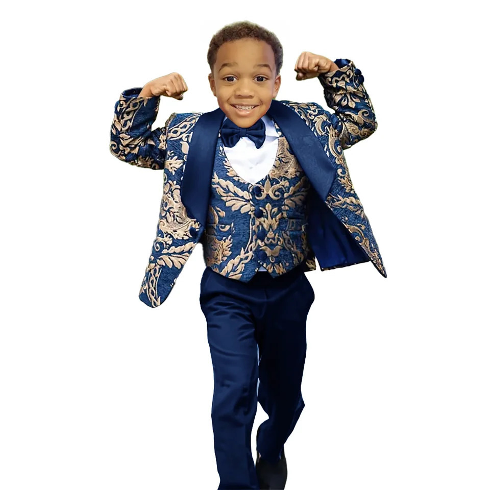 Jinhua Boys Suit 3 Piece Set Jacquard Blazer Wedding Kids Tuxedo Formal Jacket Pants Vest 2-16 Years Old Custom Dress 250219