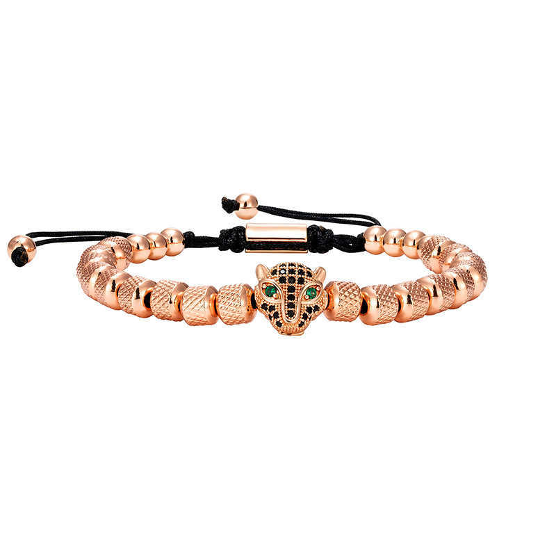 Charm Bracelets Versatile green eyed leopard head stainless steel mesh bead woven bracelet with adjustable bracelet H25220