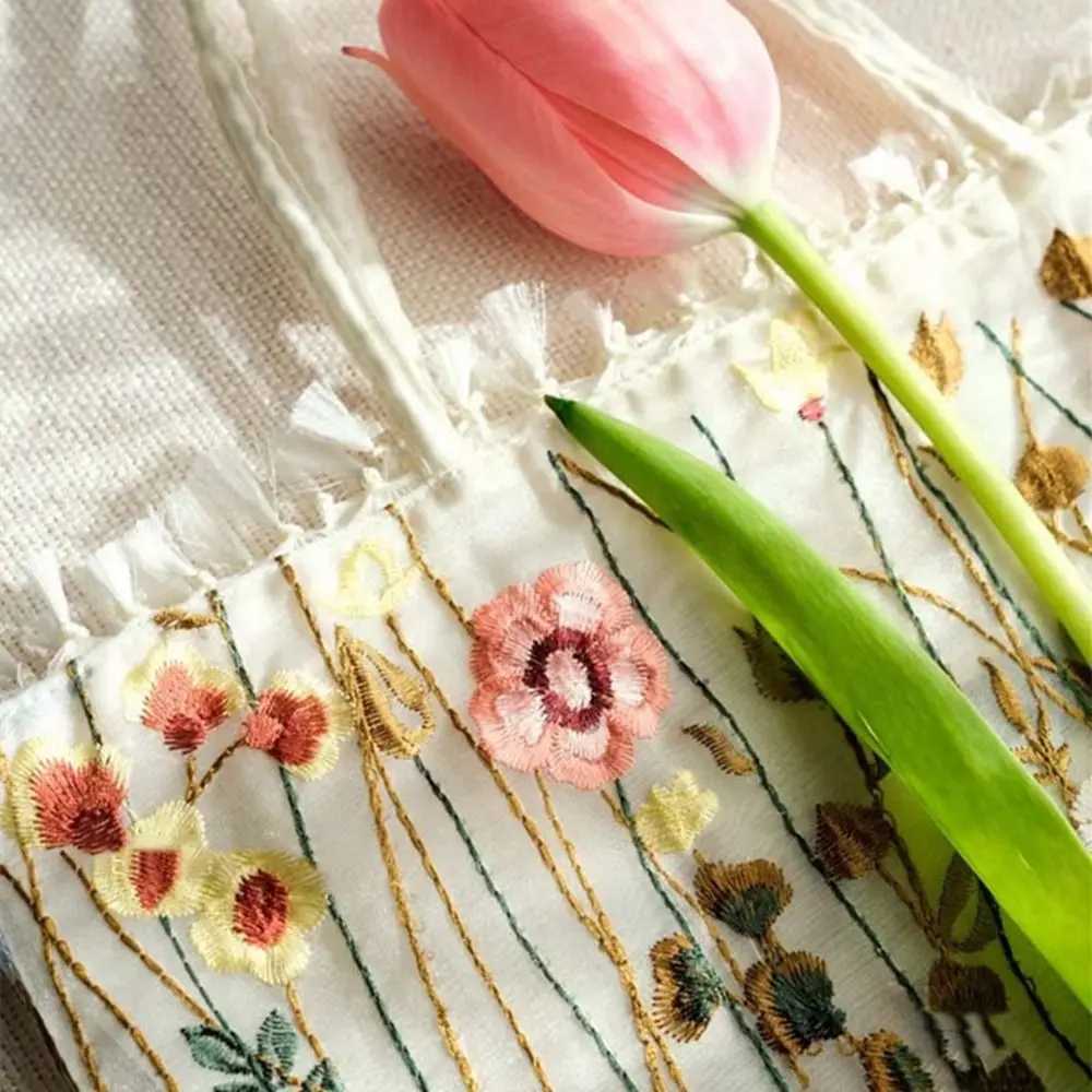 Camellia Flower Embroidery Cloth Bag Lace Large Capacity Canvas Shoulder Bag Grocery Handbags Storage Bag Ethnic Style Bag Women Z250219