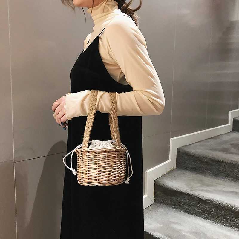 Willow Womens Beach Straw Bag Lattan Bucket Womens Handbag Bohemian Womens Small Hand Basket Handmade Summer Top Handle Handbag Z250219