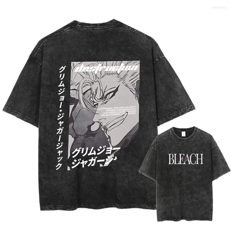 Men's T Shirts Anime Bleach Washed Tshirt Harajuku Streetwear Vintage Graphic T-Shirt Summer Hip Hop Short Sleeve Cotton Men Women Top Tee