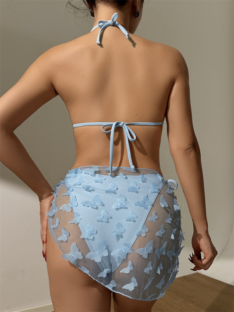 Womens 3 Piece Swimsuits Sexy Bikini Sets String Thong Triangle Bikini Halter Butterfly Bathing Suits with Sarong