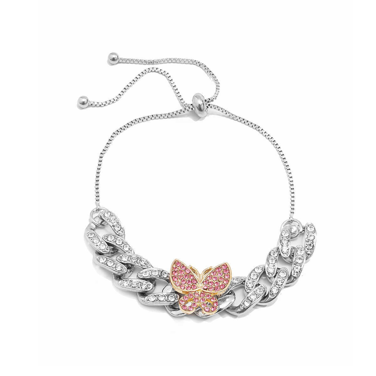 Charm Bracelets Simple accessories punk micro inlaid color butterfly hand decoration temperament versatile Cuba chain full diamond bracelet H25220