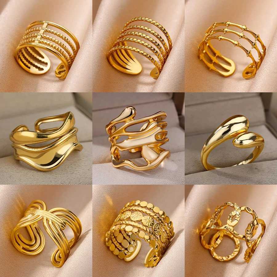 Gold Color Stainless Steel Tree Layer Rings for Wen Hollow out Open Finger Ring Fashion Wedding Party Jewelry Gift 2024 New X250220