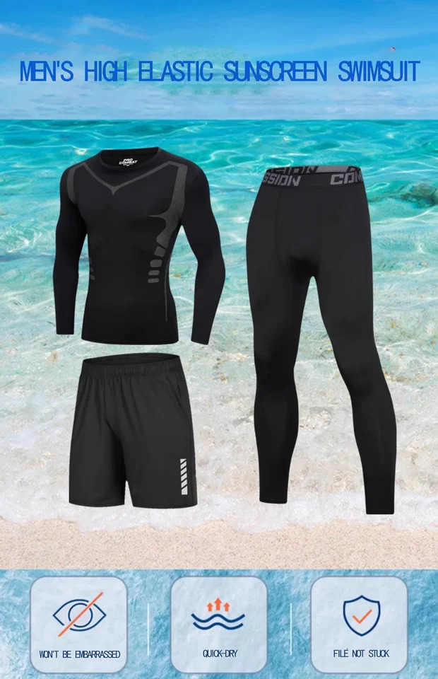 Mens swimsuit full body sun protection long sleeved short pants mens 250220