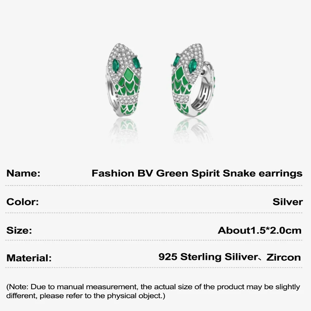 925 sterling silver snake earrings for women fashionable and elegant sparkling green zircon snake custom ring earrings 250220