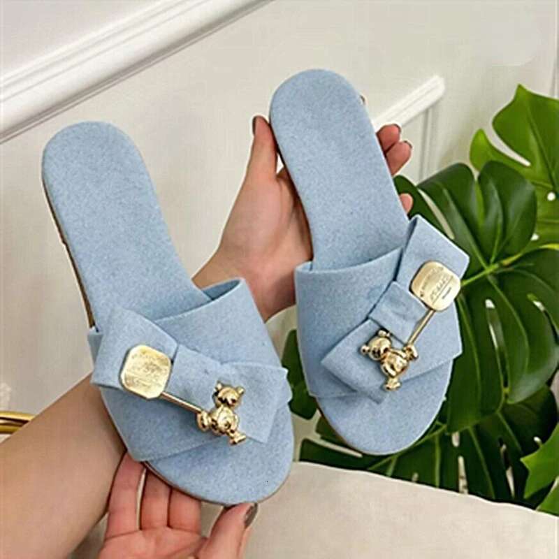 Women's Summer New Flat Round Head Open Toe Bow Buckle Needle Sandals Casual Lightweight Comfortable Non-slip Slippers ddmykukumalu