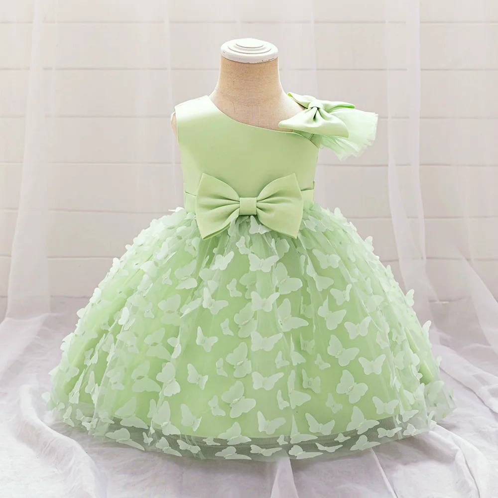 Bow Baby Girls White Baptism Dress Butterfly Tulle Infant 1st Birthday Wedding Gown Flower Princess Party Dresses 250117
