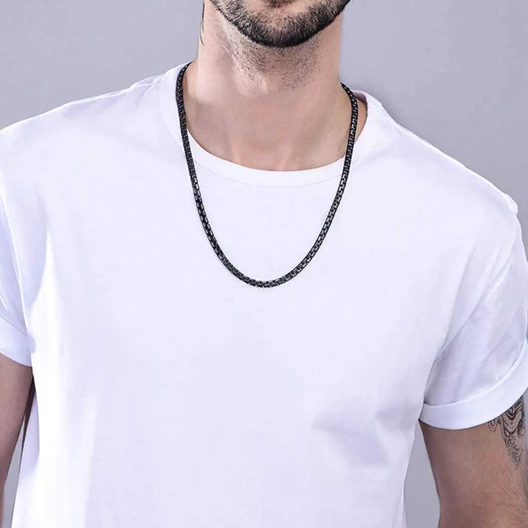 4MM 6MM Flat Box Chain Stainl Steel Necklace for Men Women Black Color Jewelry GiftsXJ250219