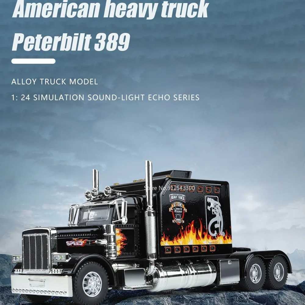 1/24 Scale Peterbilt 389 Heavy Truck Tractor Toy Model Alloy Diecast Sound Light Pull Back Model Truck Boys Toy Gifts CollectionXJ250220