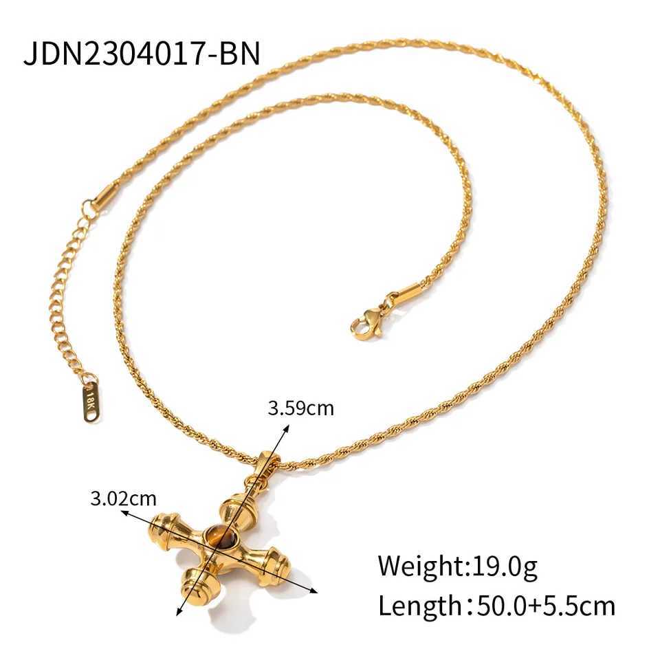 Stainl Steel Cross With Tiger Eye Stone Pendant Necklace Does Fade Women Men Couple Holiday Gift Necklace Versatile JewelryXJ250219