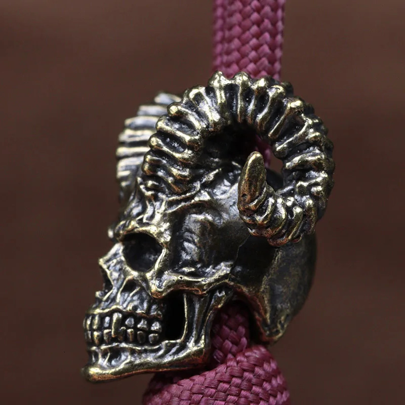 Goat Horn Skull Head Brass Knife Beads EDC Outdoor DIY Paracord Accessories Woven Lanyard Pendants Jewelry Punk Bracelets Charms 250213