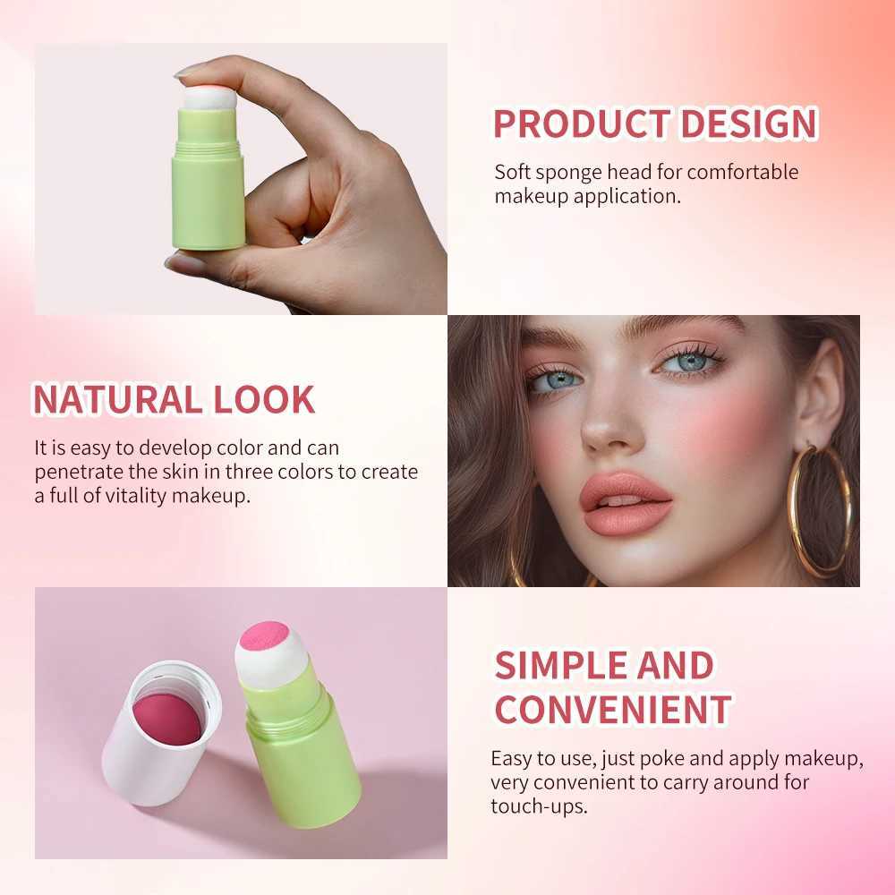 4 Colors Soft Fog B Stick Girl Korean Style Brightening Dual-Use For Lips And Cheeks Waterproof B Sponge Brush HeadW250220
