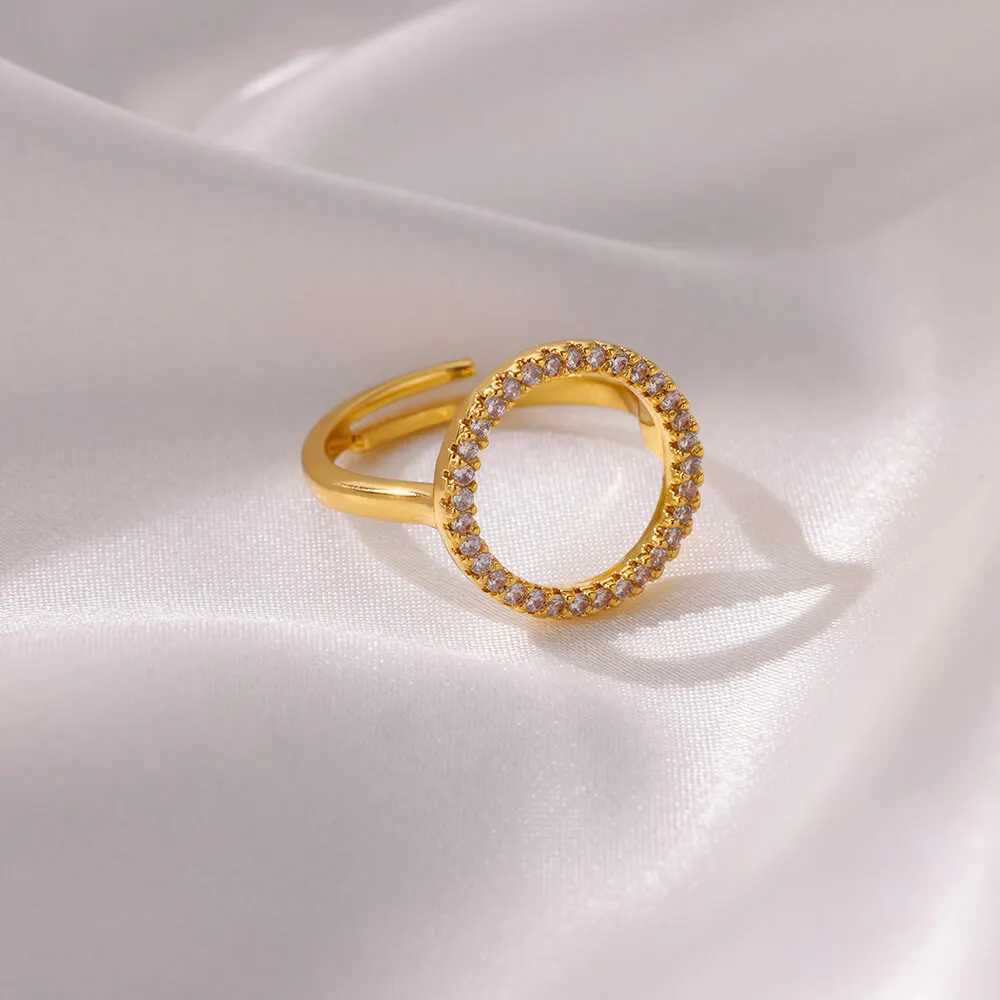 Fashion Zircon Hollow Round Rings for Wen Stainless Steel Gold Color Adjustable Wedding Ring Aesthetic Jewelry Gift rings X250220