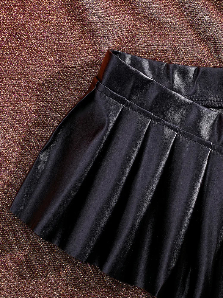 Sexy PU Leather Pleated Skirt Women Solid Basic Mini Low Waist Female Nightwear Micro Bikini Skirts Nightclub 250220