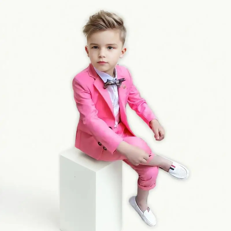 Childrens Spring Pink Dress Suits Boys Host Performance Birthday Party Pography Costume Kids Jacket Pants 2pcs Outfit 250219