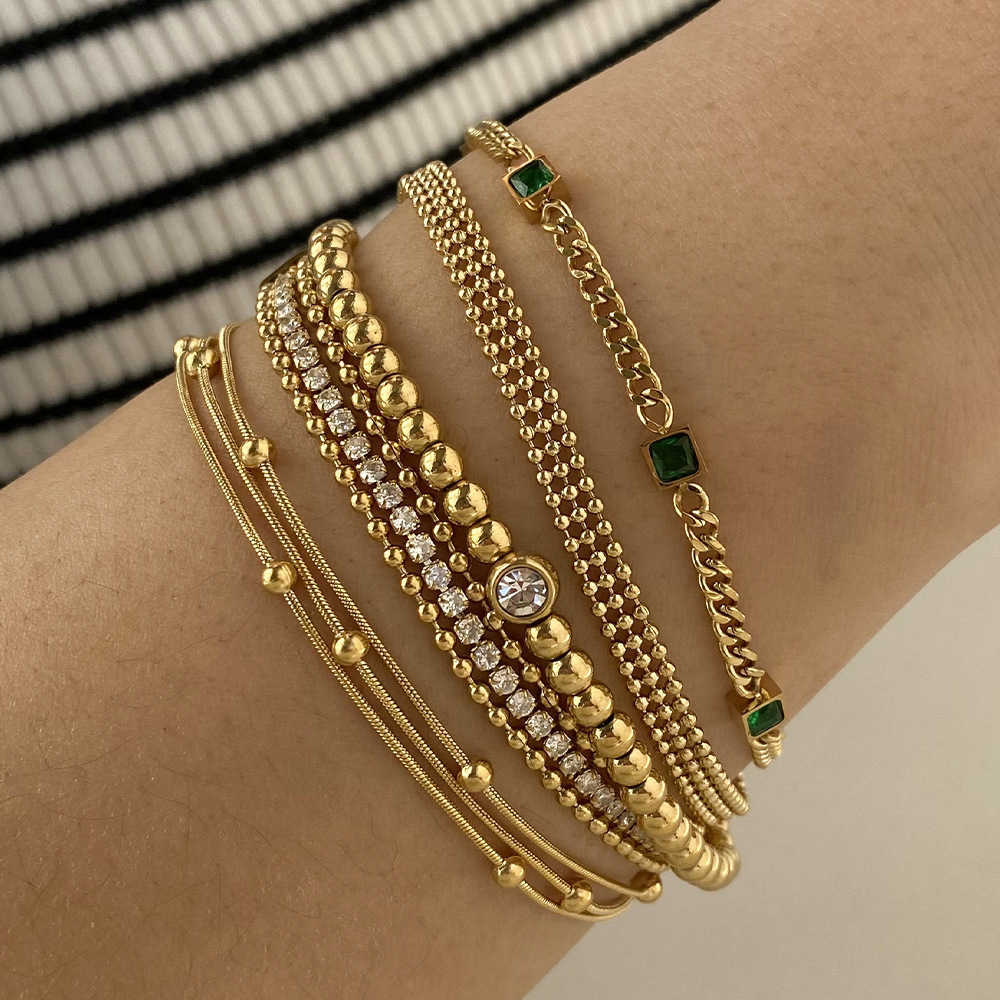 Charm Bracelets Stainless Steel Stacked Bracelet PVD Plated Small Gold Beads Gold Chain Bracelet Handmade Bracelet Women Dongguan Titanium Steel Jewel