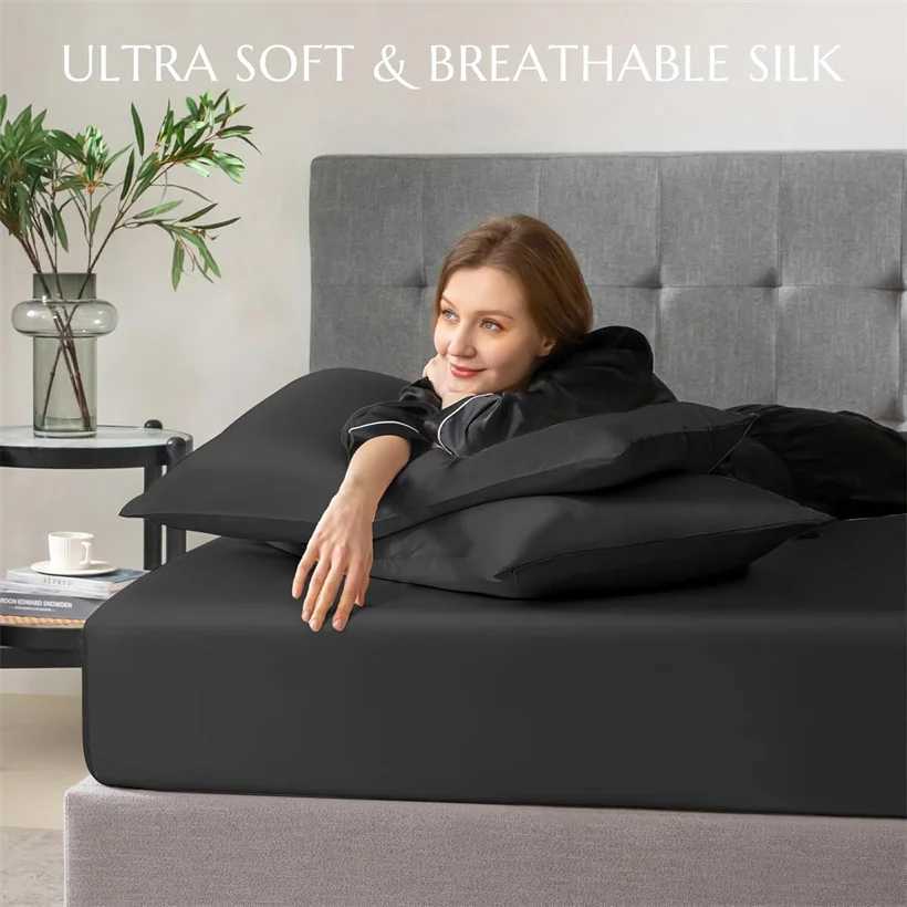 Luxurious Mulberry Silk Fitted Bed Sheet Set with 1pc Fitted Sheet and 2pcs case Premium Smooth Mattress Cover 100/140/200 Y250219