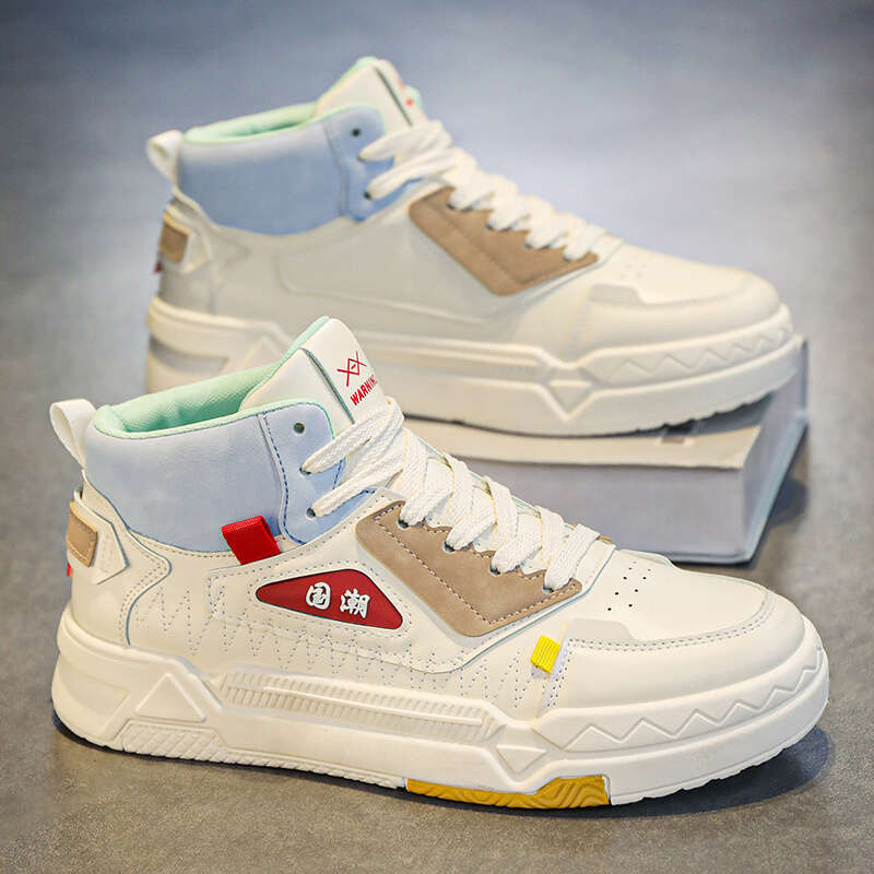 Men's Fashion High Top Running S hoes - Du rable PU&PVC Sole, Comfortable Fabric Lining, Training and Fitness St r