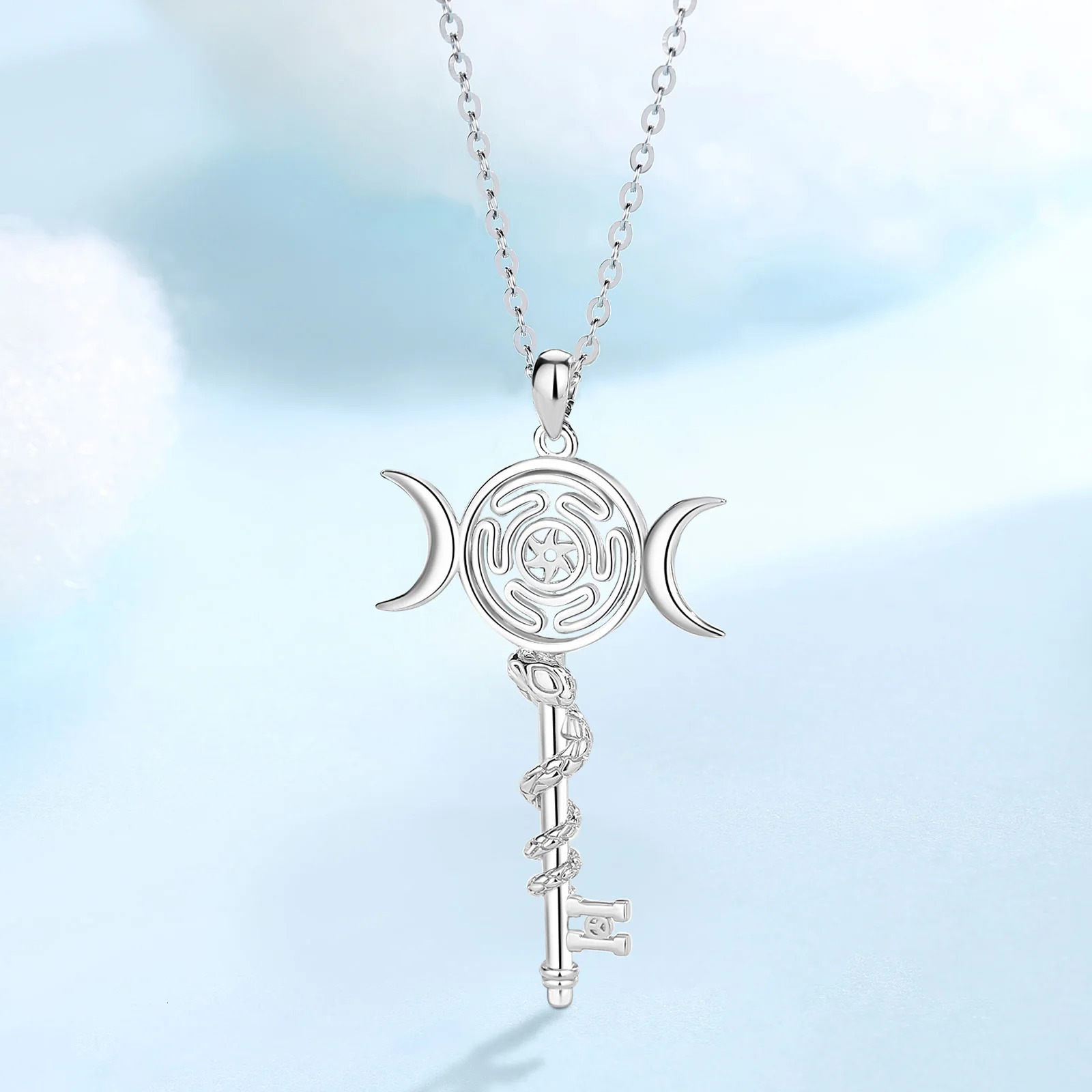 Eudora 925 Sterling Silver Hekate Wheel Necklace for Women Snake Key Triple Moon Goddess Pendant Witch Jewelry Personality Gift 250220