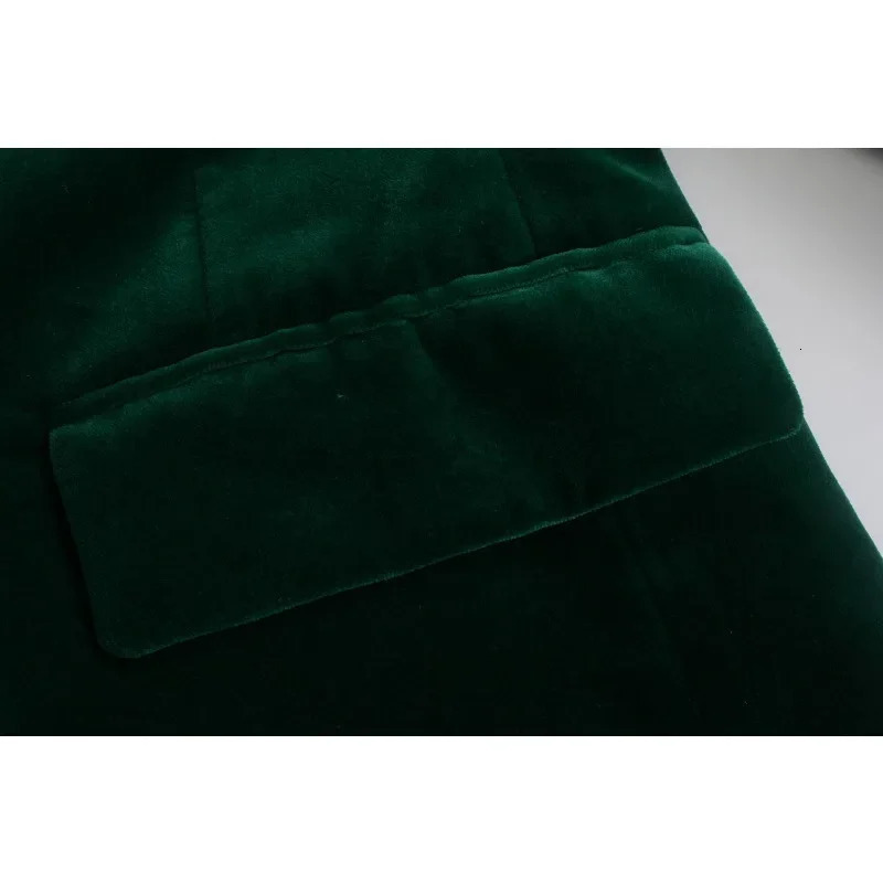 Elegant Velvet Women Blazer Fashion Office Wear ButtonsUp Long Sleeve Pockets Vintage Green Female Outfitt 250213