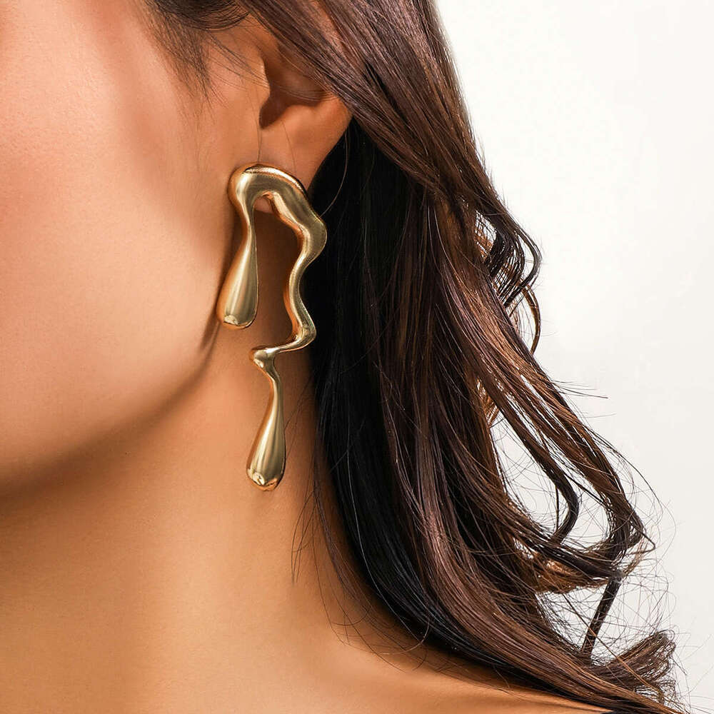 Jewelry Liquid Metal Wind Alloy Water Drop Sweet Cool Design Simple Geometric Earrings