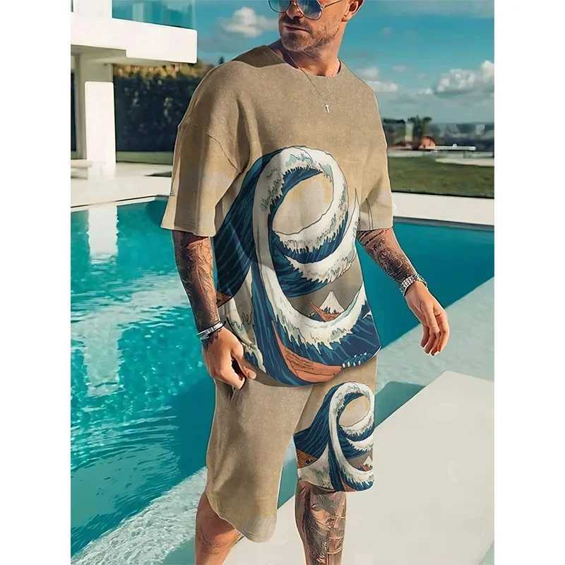 Men's Tracksuits Van Gogh Starry Night Painting 3D Printing Mens Track Clothing Set Mens Street Clothing Shorts 2-piece Sportswear Mens Clothing 
