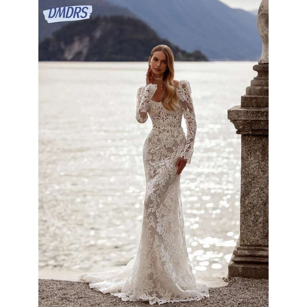 Classic square neck romantic dresses mermaid for bride fashion backless custom wedding dress novia